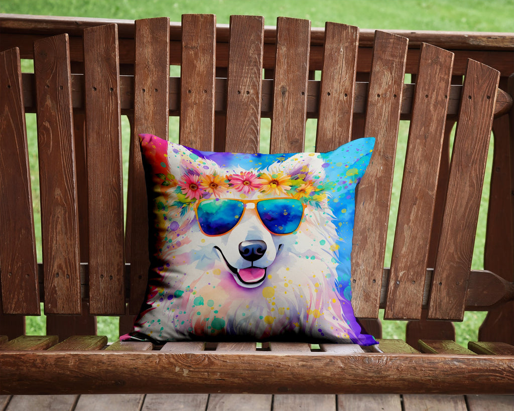 Samoyed Hippie Dawg Decorative Throw Pillow 14x14 Indoor Outdoor Accent Cushion, Fabric Cover with Insert for Sofa, Bed, Porch & Living Room