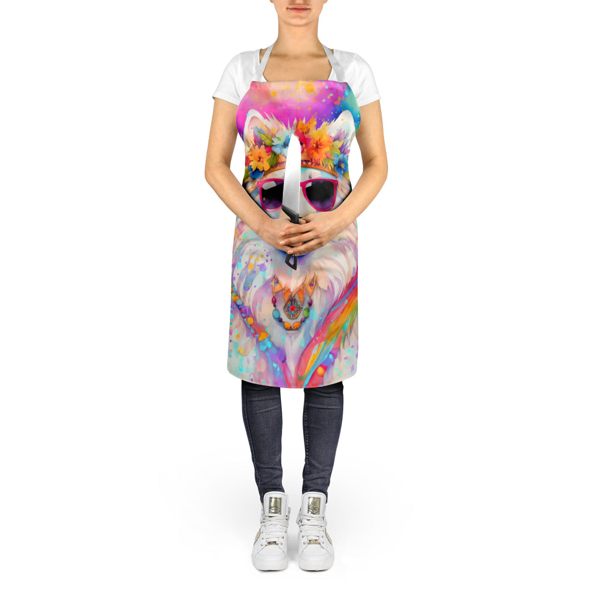 Samoyed Hippie Dawg Apron Cooking Kitchen Server Baking Crafts Gardening for Adult Women Men, Unisex, Large, Multicolor