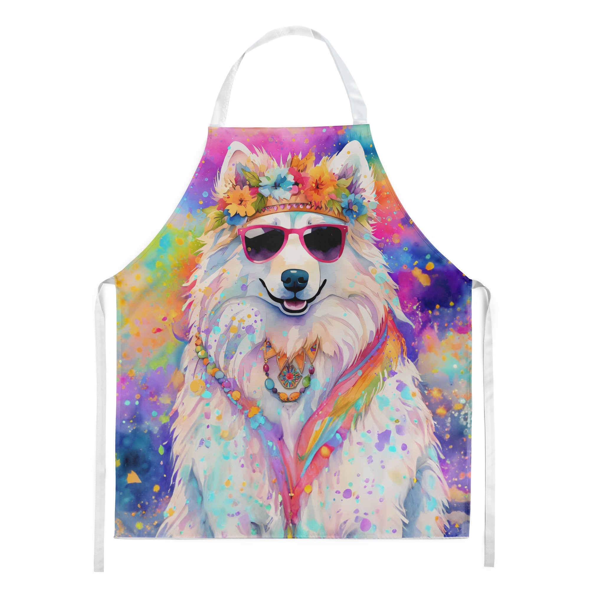Samoyed Hippie Dawg Apron Cooking Kitchen Server Baking Crafts Gardening for Adult Women Men, Unisex, Large, Multicolor