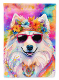 Samoyed Hippie Dawg House Flag 28x40 Porch Sleeve Pole Decorative Outside Yard Banner Artwork Wall Hanging, Polyester