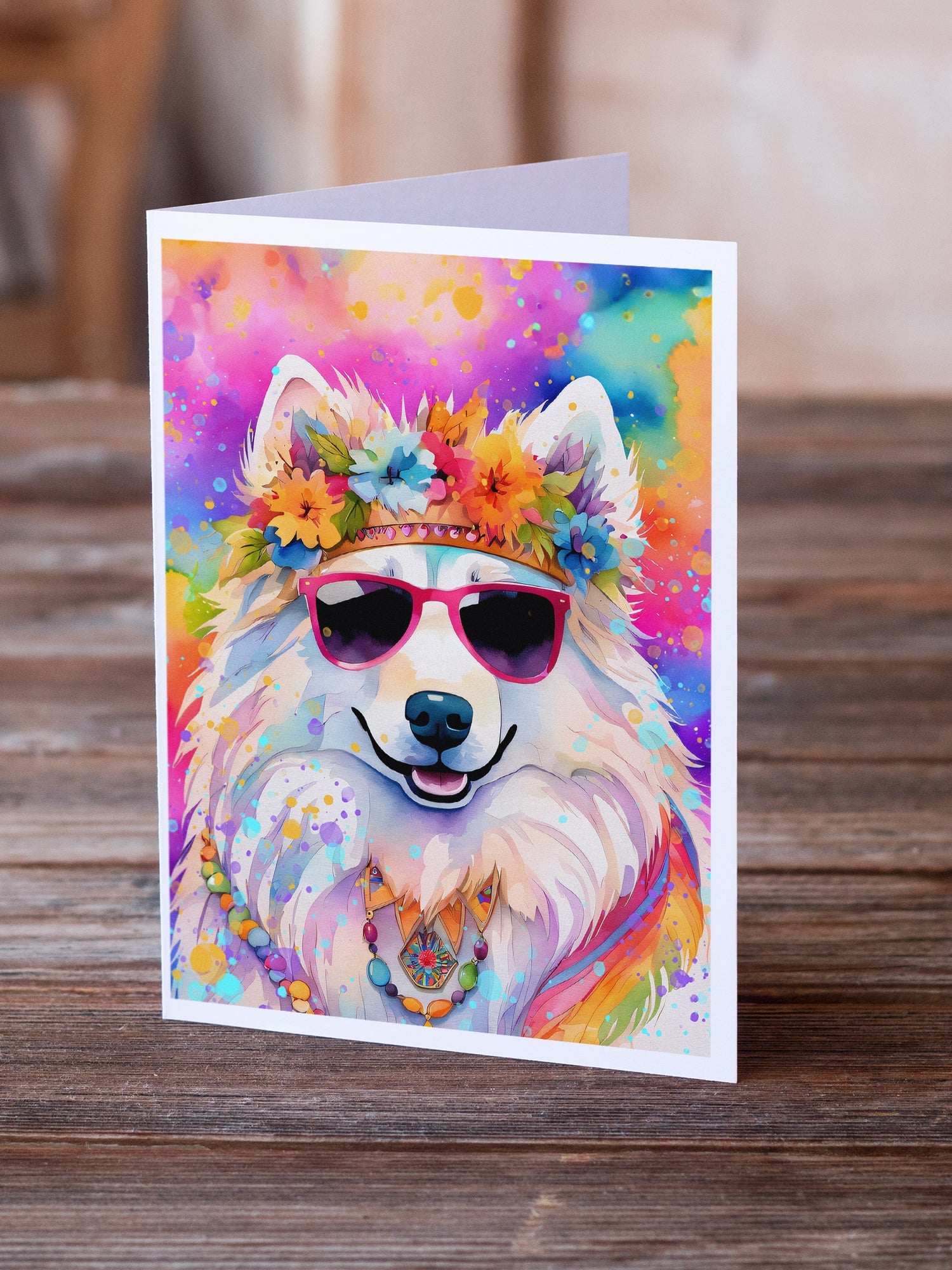 Samoyed Hippie Dawg Greeting Cards Pack of 8 Blank Cards with Envelopes Whimsical A7 Size 5x7