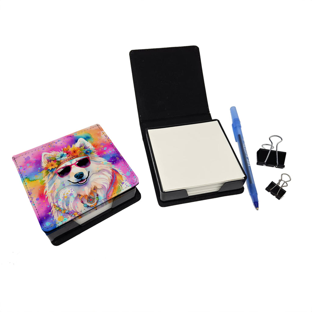 Samoyed Hippie Dawg PU Leather Note Paper Holder with Artist-Designed Cover, Desk Accessory, Office Gift