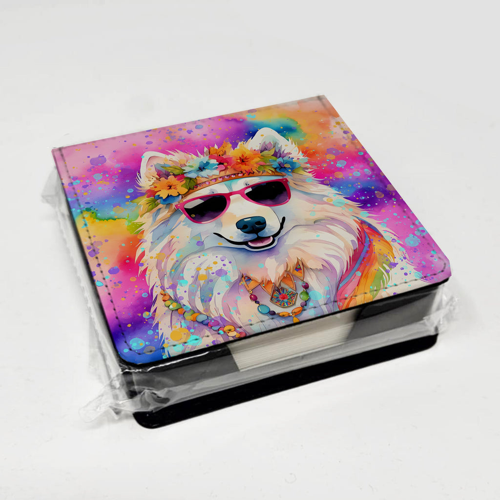 Samoyed Hippie Dawg PU Leather Note Paper Holder with Artist-Designed Cover, Desk Accessory, Office Gift