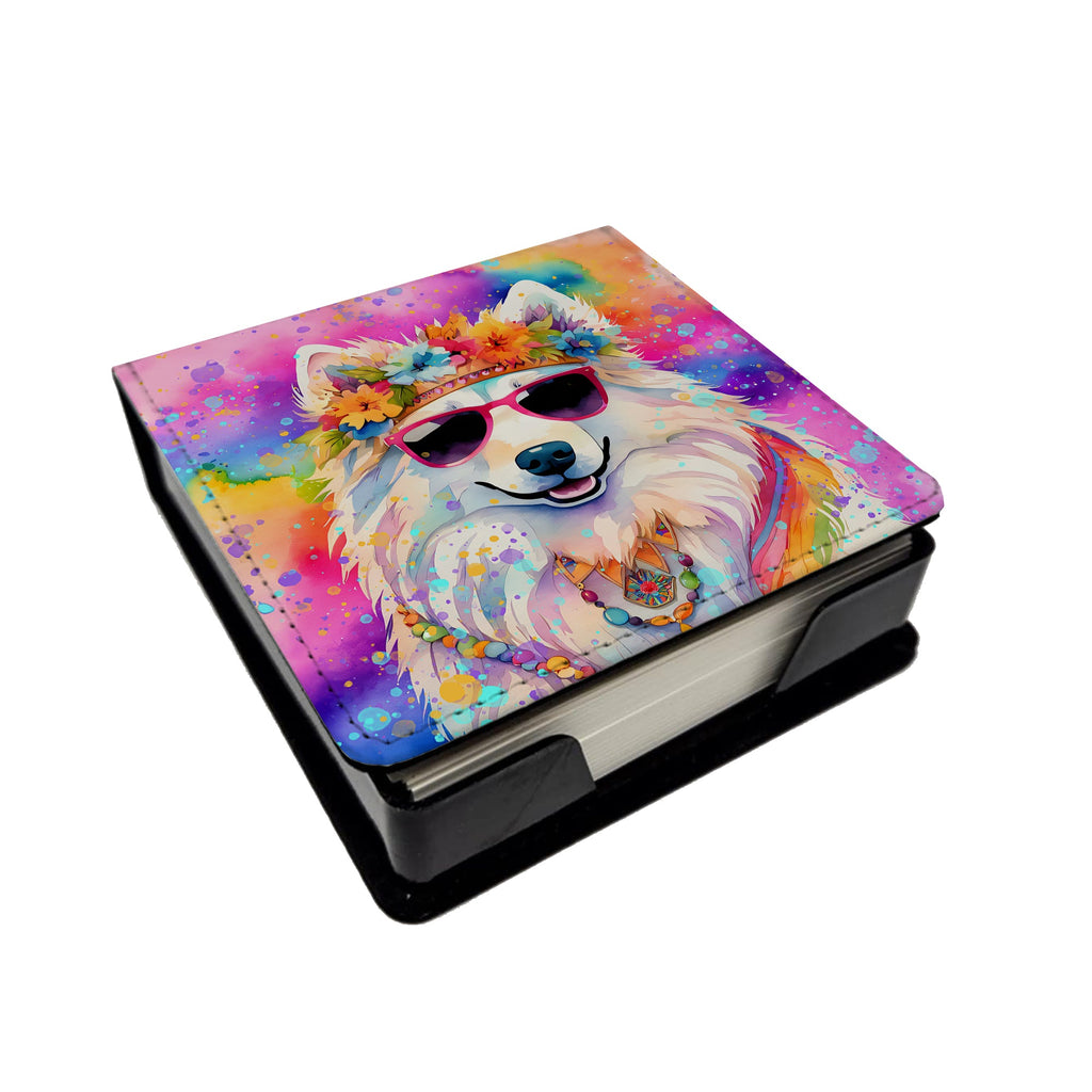 Samoyed Hippie Dawg PU Leather Note Paper Holder with Artist-Designed Cover, Desk Accessory, Office Gift
