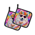 Samoyed Hippie Dawg Pot Holder Set of 2 Heat Resistant Quilted Hot Pads 7.5 x 7.5 Inch, Insulated Kitchen Trivets for Cooking & Baking