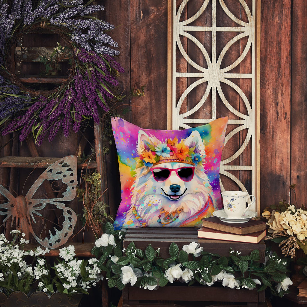 Samoyed Hippie Dawg Decorative Throw Pillow 14x14 Indoor Outdoor Accent Cushion, Fabric Cover with Insert for Sofa, Bed, Porch & Living Room