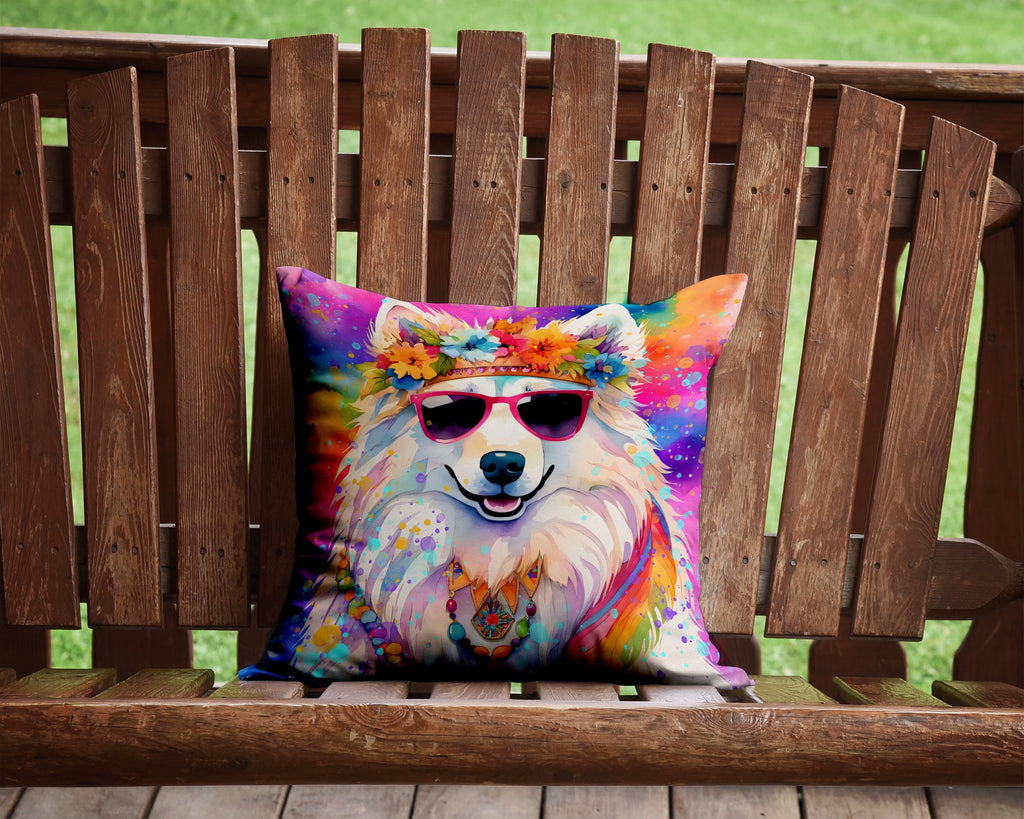 Samoyed Hippie Dawg Decorative Throw Pillow 14x14 Indoor Outdoor Accent Cushion, Fabric Cover with Insert for Sofa, Bed, Porch & Living Room