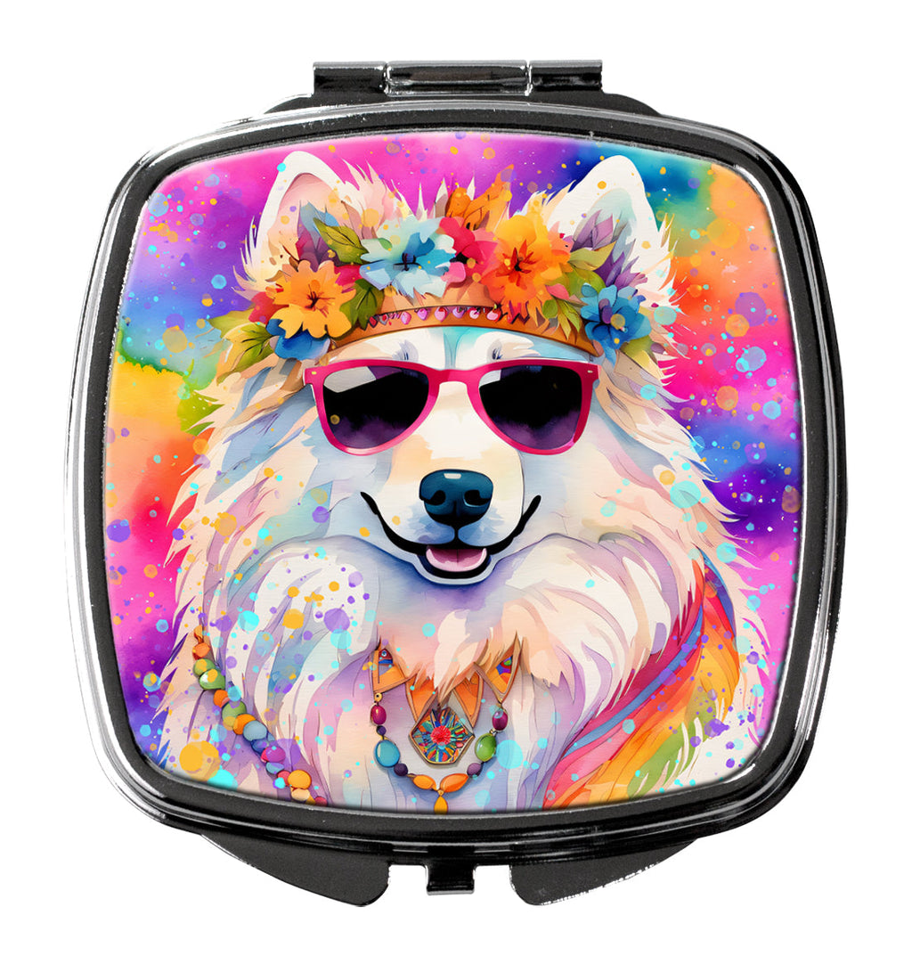 Samoyed Hippie Dawg Compact Mirror Decorative Travel Makeup Mirror for Women Girls Gifts Pocket Makeup Mirror Folding Handheld