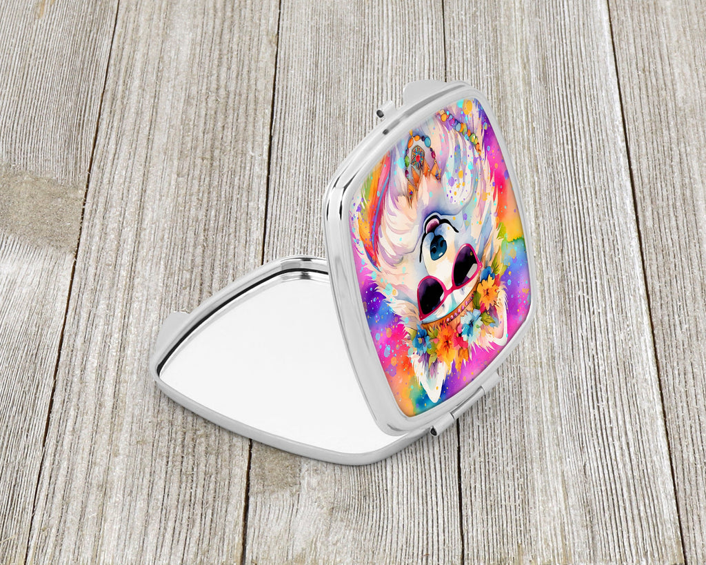 Samoyed Hippie Dawg Compact Mirror Decorative Travel Makeup Mirror for Women Girls Gifts Pocket Makeup Mirror Folding Handheld