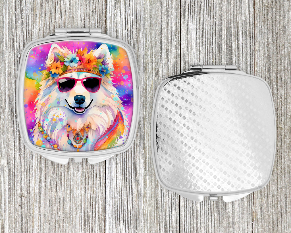Samoyed Hippie Dawg Compact Mirror Decorative Travel Makeup Mirror for Women Girls Gifts Pocket Makeup Mirror Folding Handheld