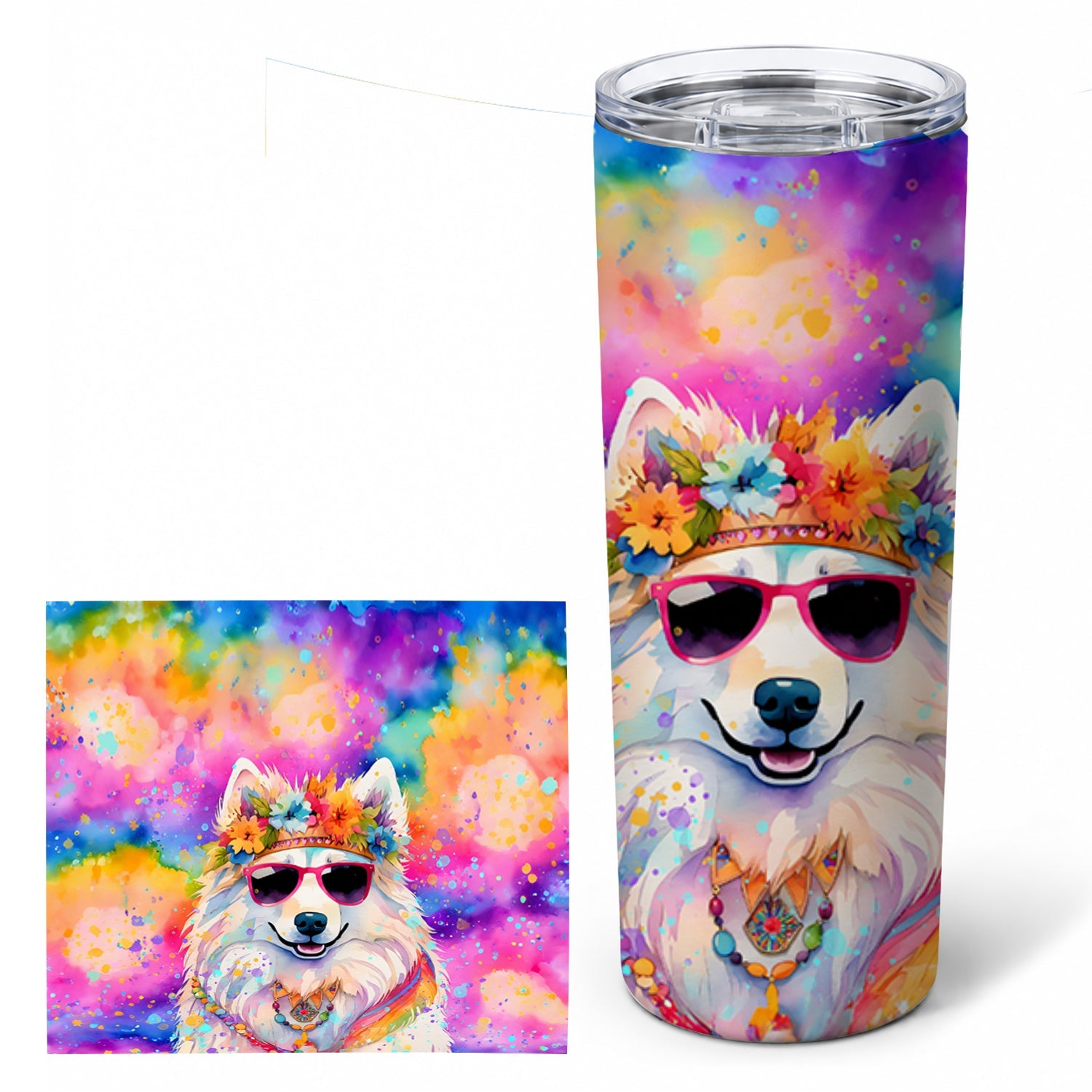 Samoyed Hippie Dawg Stainless Steel Skinny Tumbler 20 oz Vacuum Double Walled Reusable Insulated Travel Cup