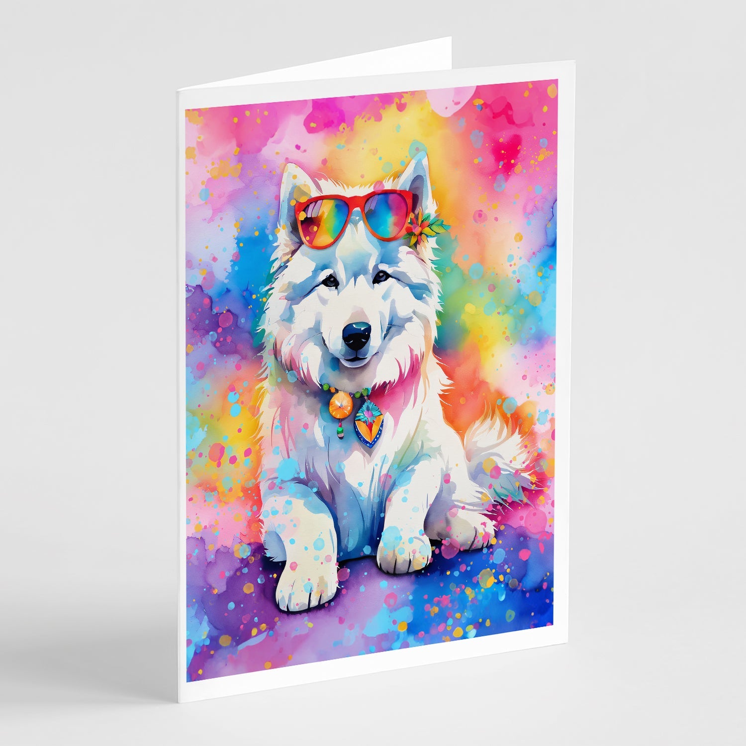 Samoyed Hippie Dawg Greeting Cards Pack of 8 Blank Cards with Envelopes Whimsical A7 Size 5x7