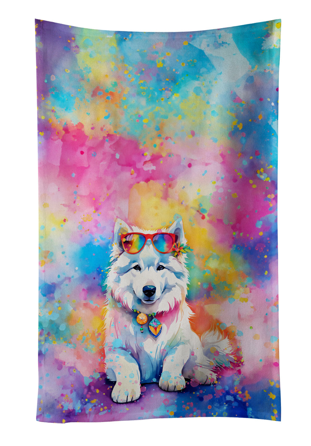 Samoyed Hippie Dawg Kitchen Towel Velour Plush Front and Cotton Loop Back Machine Washable