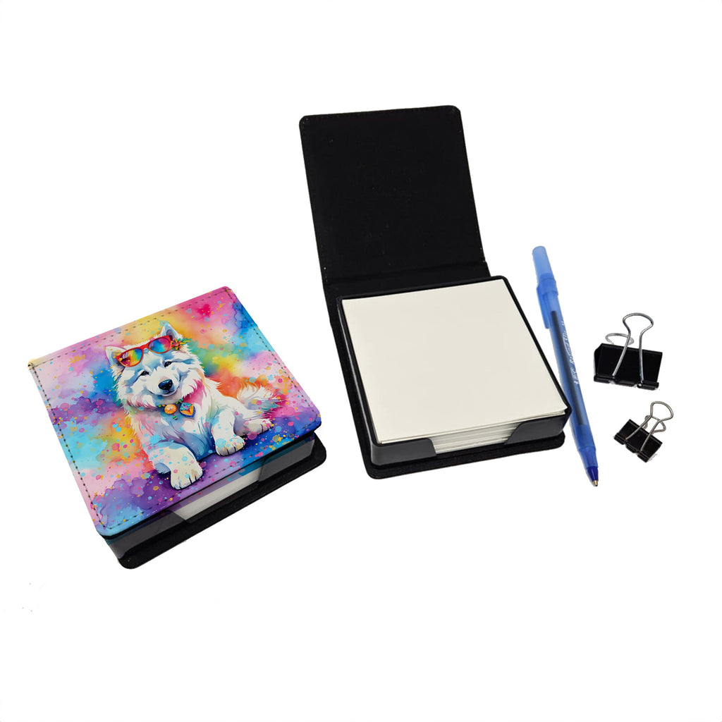 Samoyed Hippie Dawg PU Leather Note Paper Holder with Artist-Designed Cover, Desk Accessory, Office Gift
