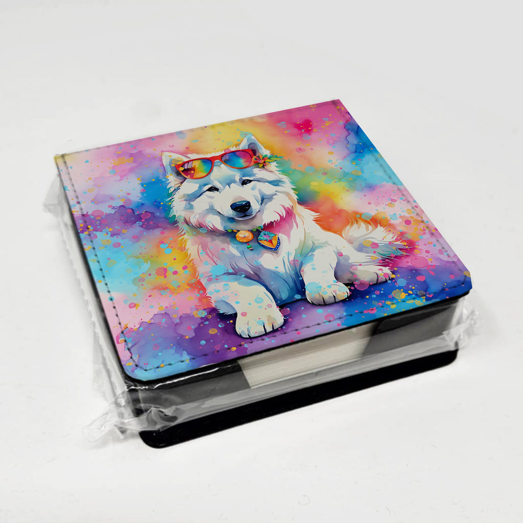Samoyed Hippie Dawg PU Leather Note Paper Holder with Artist-Designed Cover, Desk Accessory, Office Gift