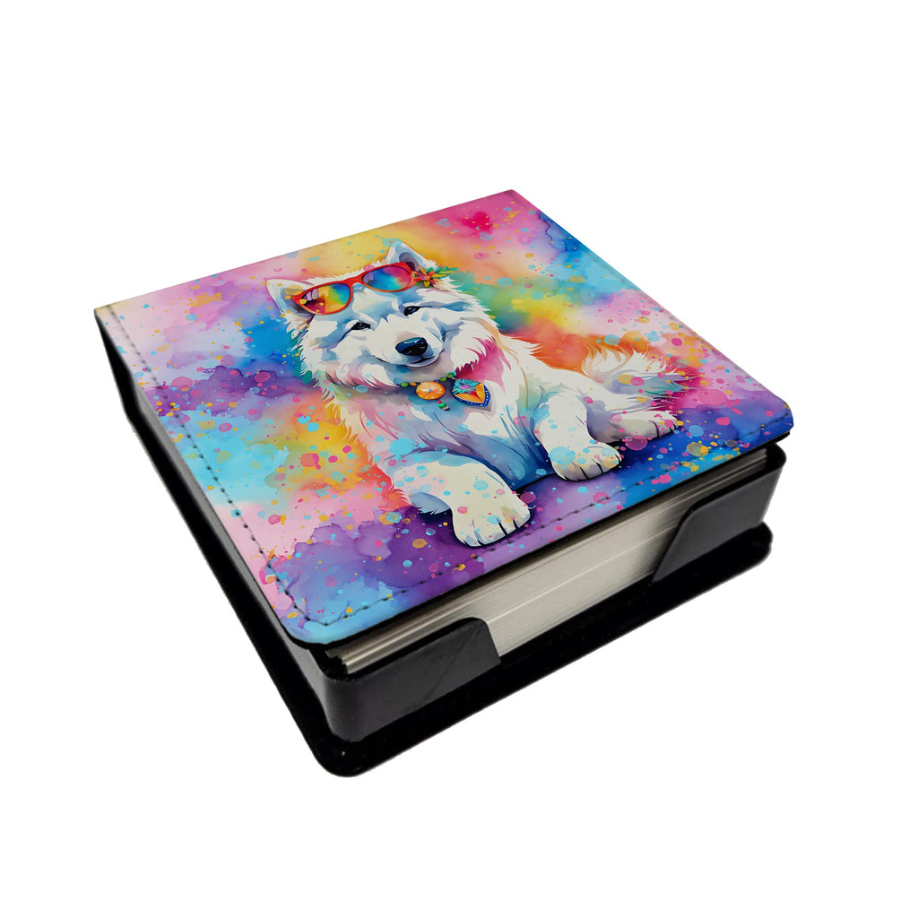 Samoyed Hippie Dawg PU Leather Note Paper Holder with Artist-Designed Cover, Desk Accessory, Office Gift