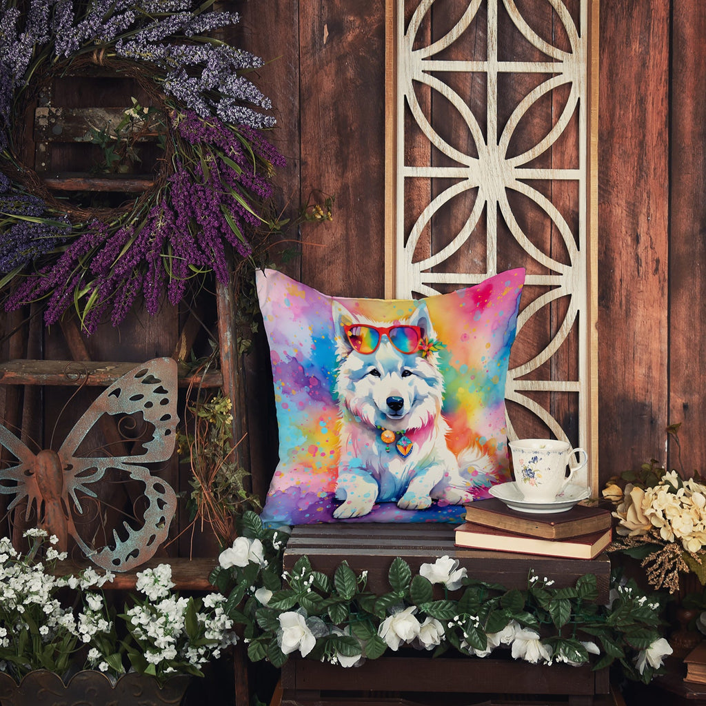 Samoyed Hippie Dawg Decorative Throw Pillow 14x14 Indoor Outdoor Accent Cushion, Fabric Cover with Insert for Sofa, Bed, Porch & Living Room