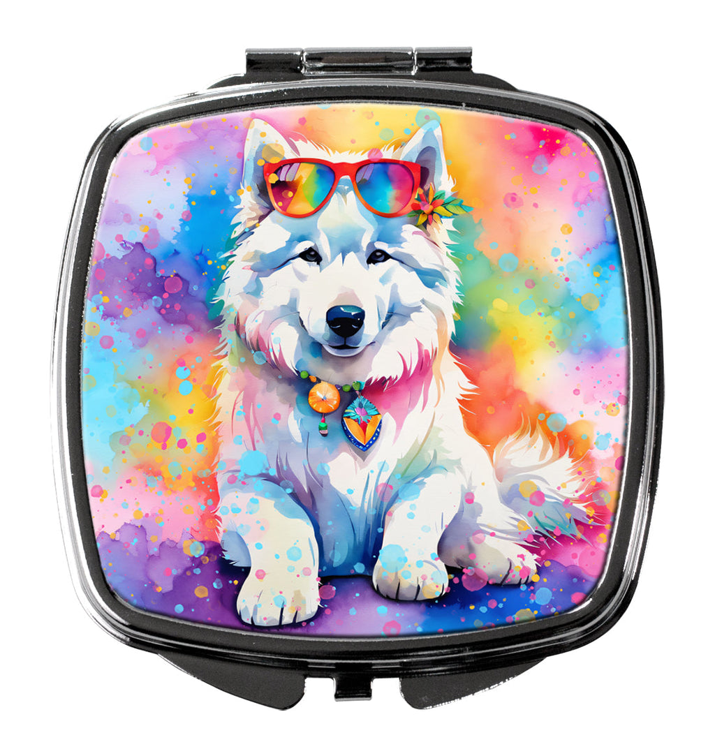 Samoyed Hippie Dawg Compact Mirror Decorative Travel Makeup Mirror for Women Girls Gifts Pocket Makeup Mirror Folding Handheld