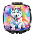 Samoyed Hippie Dawg Compact Mirror Decorative Travel Makeup Mirror for Women Girls Gifts Pocket Makeup Mirror Folding Handheld