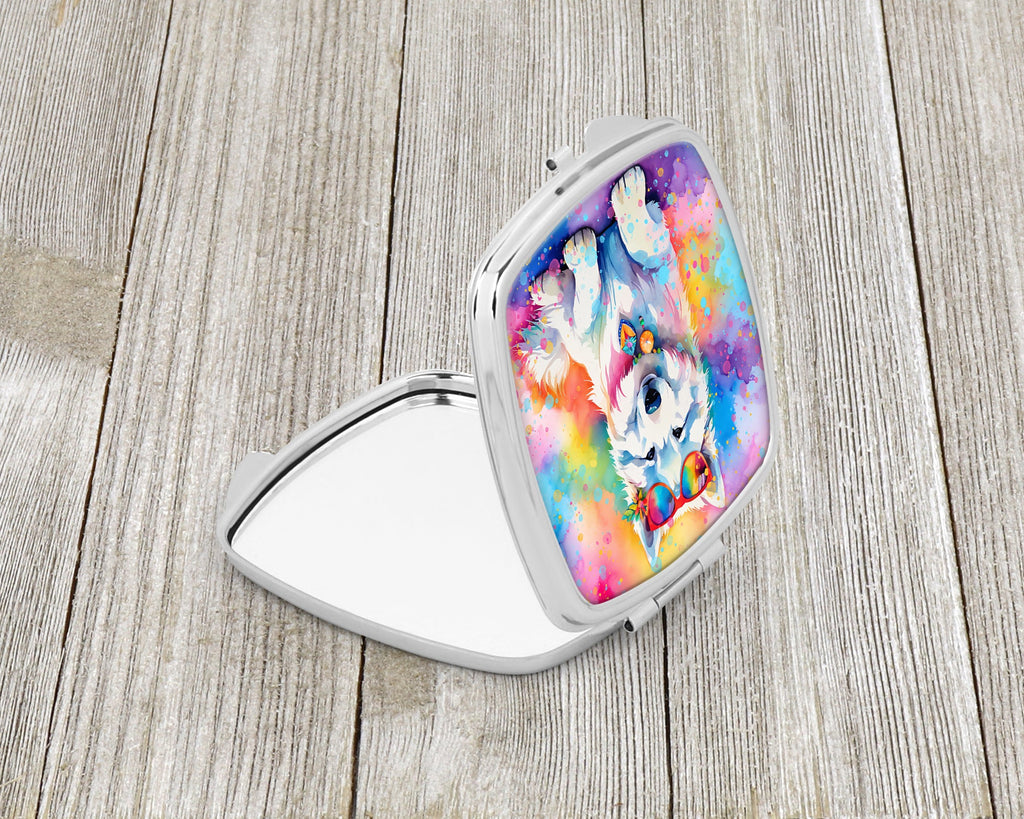 Samoyed Hippie Dawg Compact Mirror Decorative Travel Makeup Mirror for Women Girls Gifts Pocket Makeup Mirror Folding Handheld