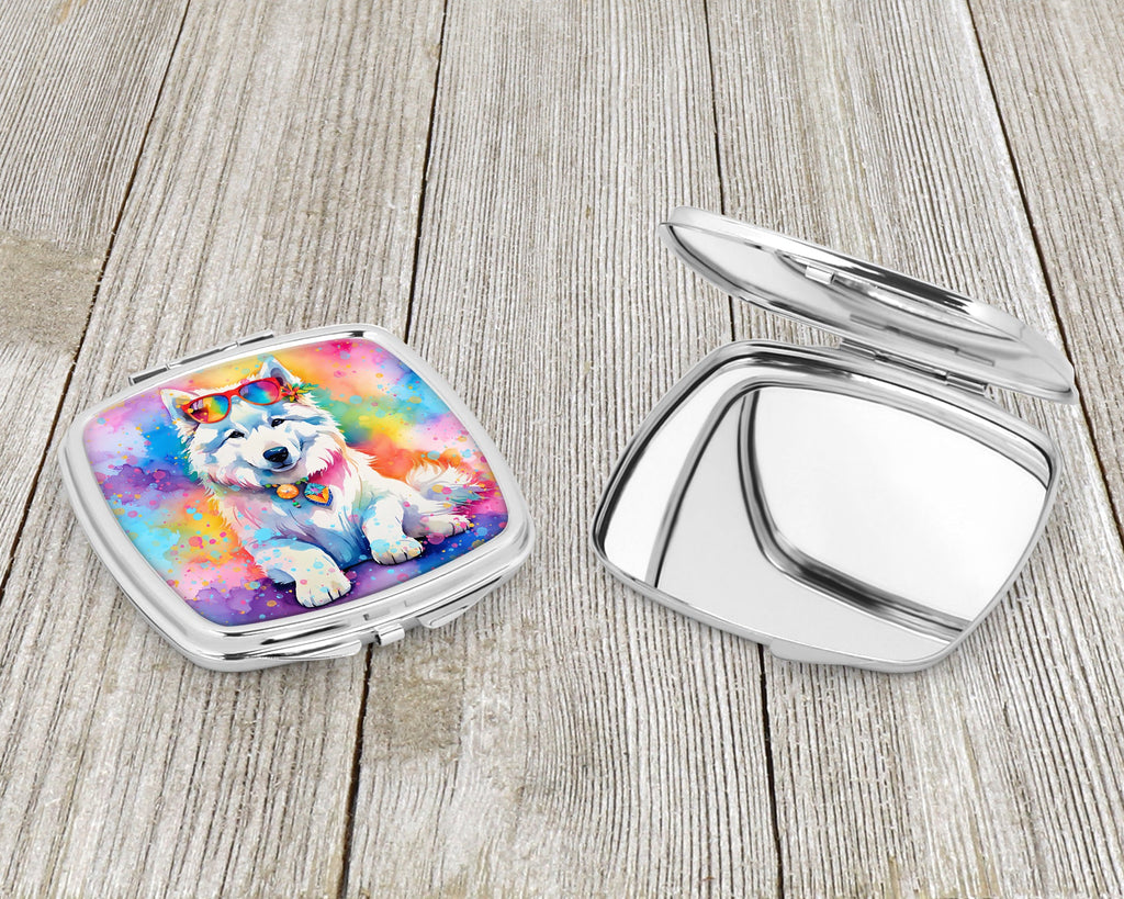 Samoyed Hippie Dawg Compact Mirror Decorative Travel Makeup Mirror for Women Girls Gifts Pocket Makeup Mirror Folding Handheld