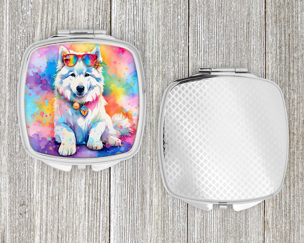 Samoyed Hippie Dawg Compact Mirror Decorative Travel Makeup Mirror for Women Girls Gifts Pocket Makeup Mirror Folding Handheld