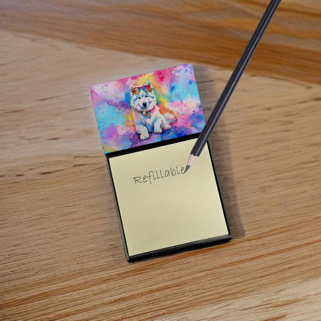 Samoyed Hippie Dawg Watercolor Sticky Note Holder Refillable Dispenser Desk Accessory 3x3 Pad Gift
