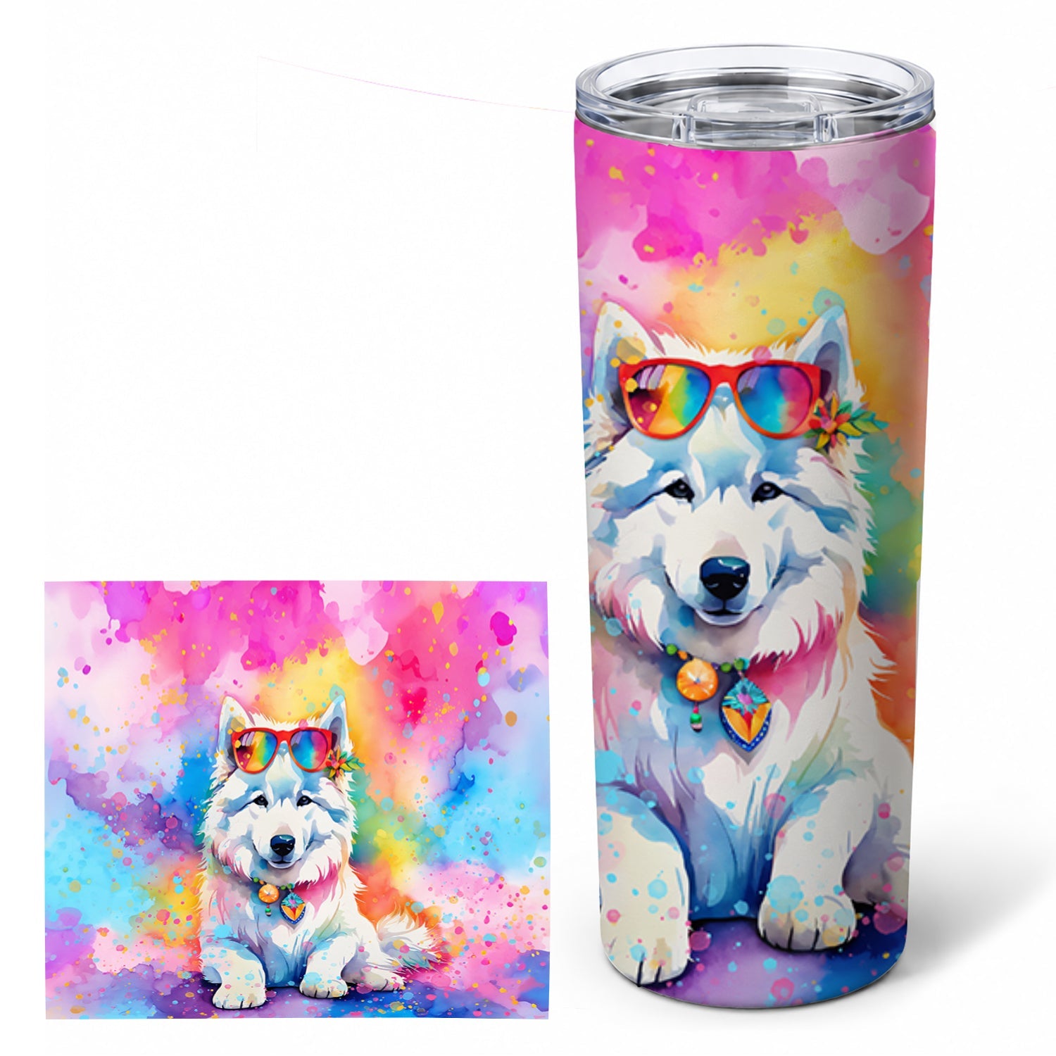 Samoyed Hippie Dawg Stainless Steel Skinny Tumbler 20 oz Vacuum Double Walled Reusable Insulated Travel Cup