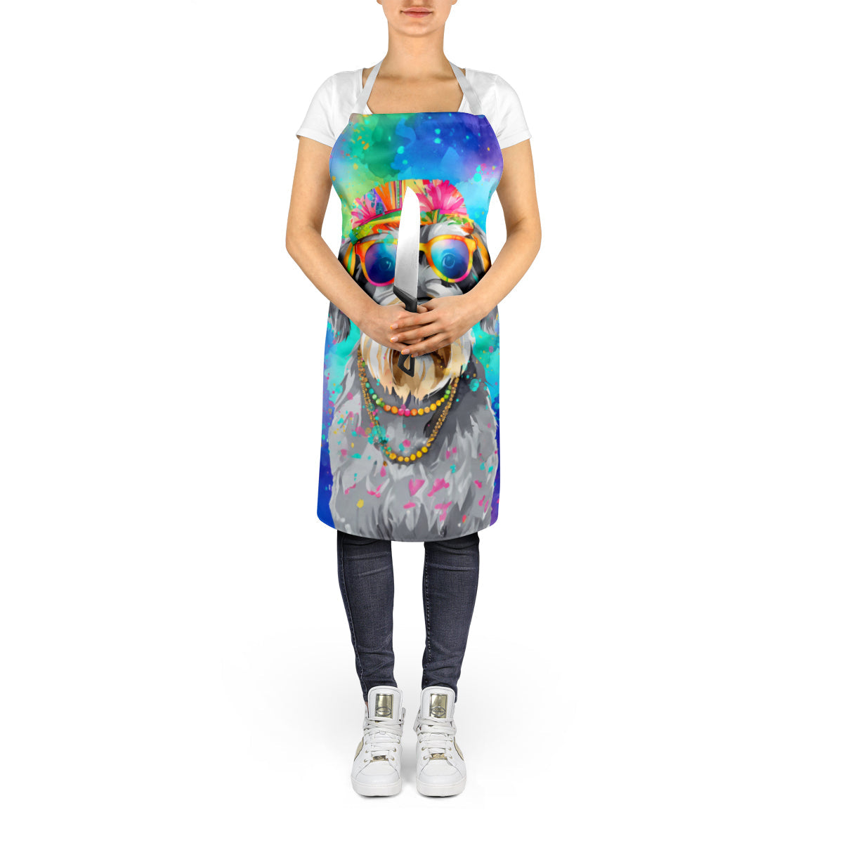 Schnauzer Hippie Dawg Apron Cooking Kitchen Server Baking Crafts Gardening for Adult Women Men, Unisex, Large, Multicolor