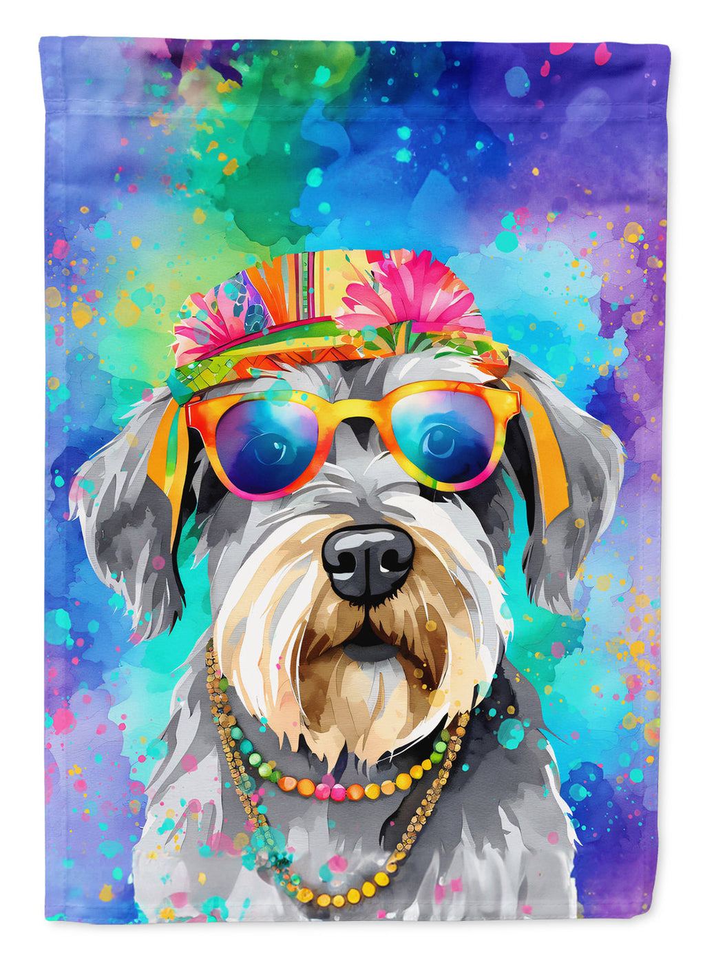 Schnauzer Hippie Dawg House Flag 28x40 Porch Sleeve Pole Decorative Outside Yard Banner Artwork Wall Hanging, Polyester