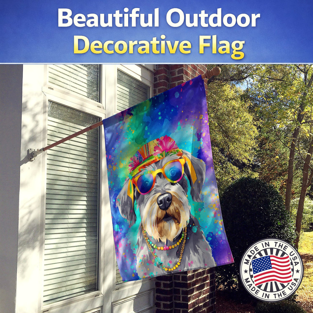 Schnauzer Hippie Dawg House Flag 28x40 Porch Sleeve Pole Decorative Outside Yard Banner Artwork Wall Hanging, Polyester