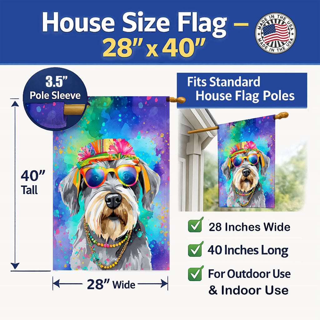 Schnauzer Hippie Dawg House Flag 28x40 Porch Sleeve Pole Decorative Outside Yard Banner Artwork Wall Hanging, Polyester