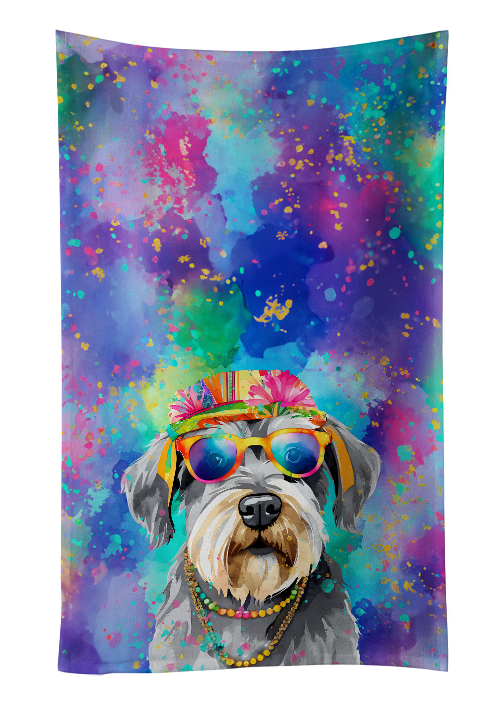 Schnauzer Hippie Dawg Kitchen Towel Velour Plush Front and Cotton Loop Back Machine Washable