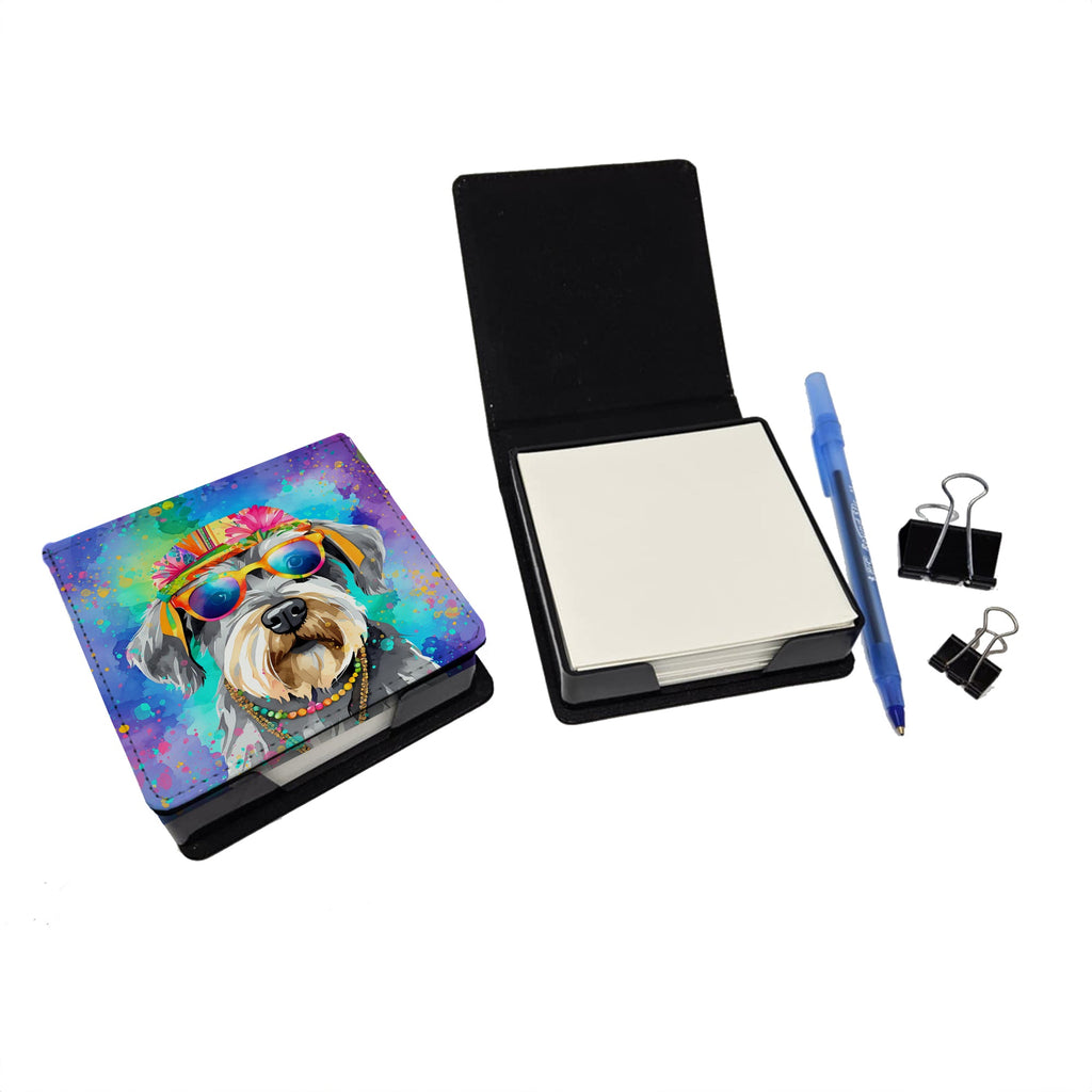 Schnauzer Hippie Dawg PU Leather Note Paper Holder with Artist-Designed Cover, Desk Accessory, Office Gift