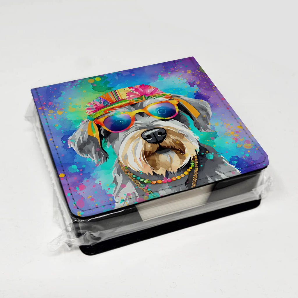 Schnauzer Hippie Dawg PU Leather Note Paper Holder with Artist-Designed Cover, Desk Accessory, Office Gift