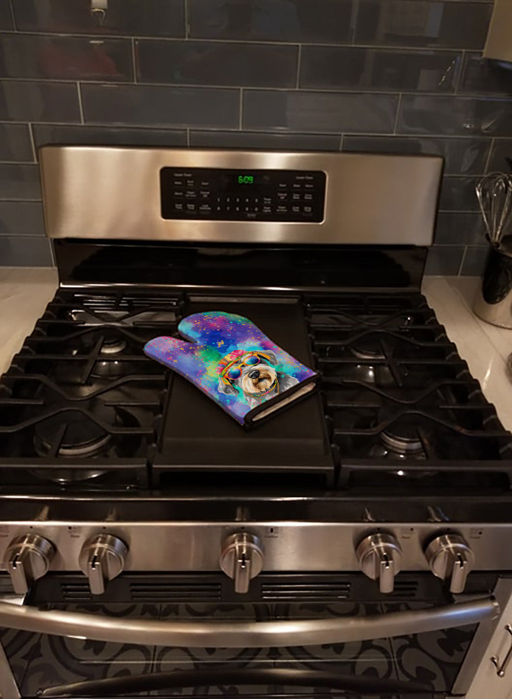 Schnauzer Hippie Dawg Oven Mitt Heat Resistant Thick Oven Mitt for Hot Pans and Oven, Kitchen Mitt Protect Hands, Cooking Baking Glove