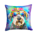 Schnauzer Hippie Dawg Decorative Throw Pillow 14x14 Indoor Outdoor Accent Cushion, Fabric Cover with Insert for Sofa, Bed, Porch & Living Room