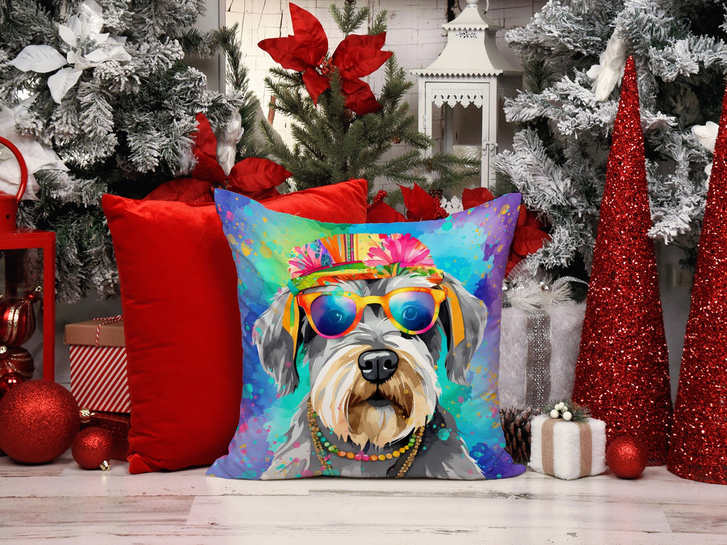 Schnauzer Hippie Dawg Decorative Throw Pillow 14x14 Indoor Outdoor Accent Cushion, Fabric Cover with Insert for Sofa, Bed, Porch & Living Room