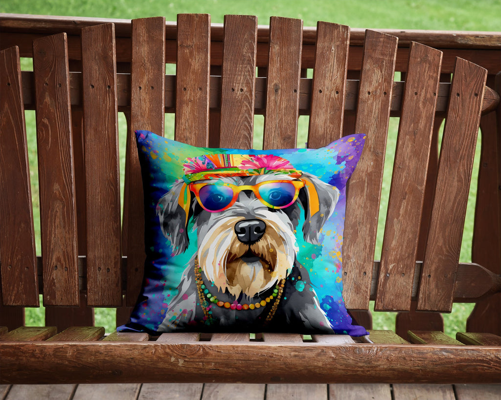 Schnauzer Hippie Dawg Decorative Throw Pillow 14x14 Indoor Outdoor Accent Cushion, Fabric Cover with Insert for Sofa, Bed, Porch & Living Room