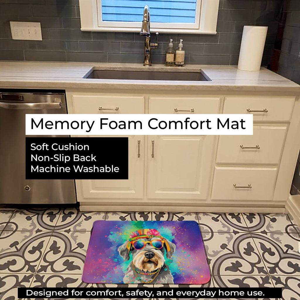 Schnauzer Hippie Dawg Memory Foam Kitchen Mat Machine Washable Anti-Fatigue Cushion Comfort Bath or Kitchen Rug