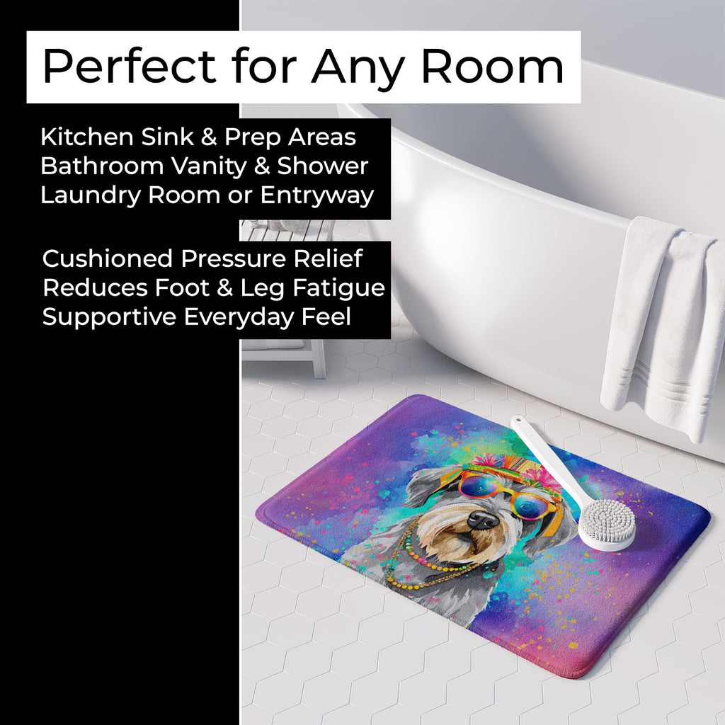 Schnauzer Hippie Dawg Memory Foam Kitchen Mat Machine Washable Anti-Fatigue Cushion Comfort Bath or Kitchen Rug
