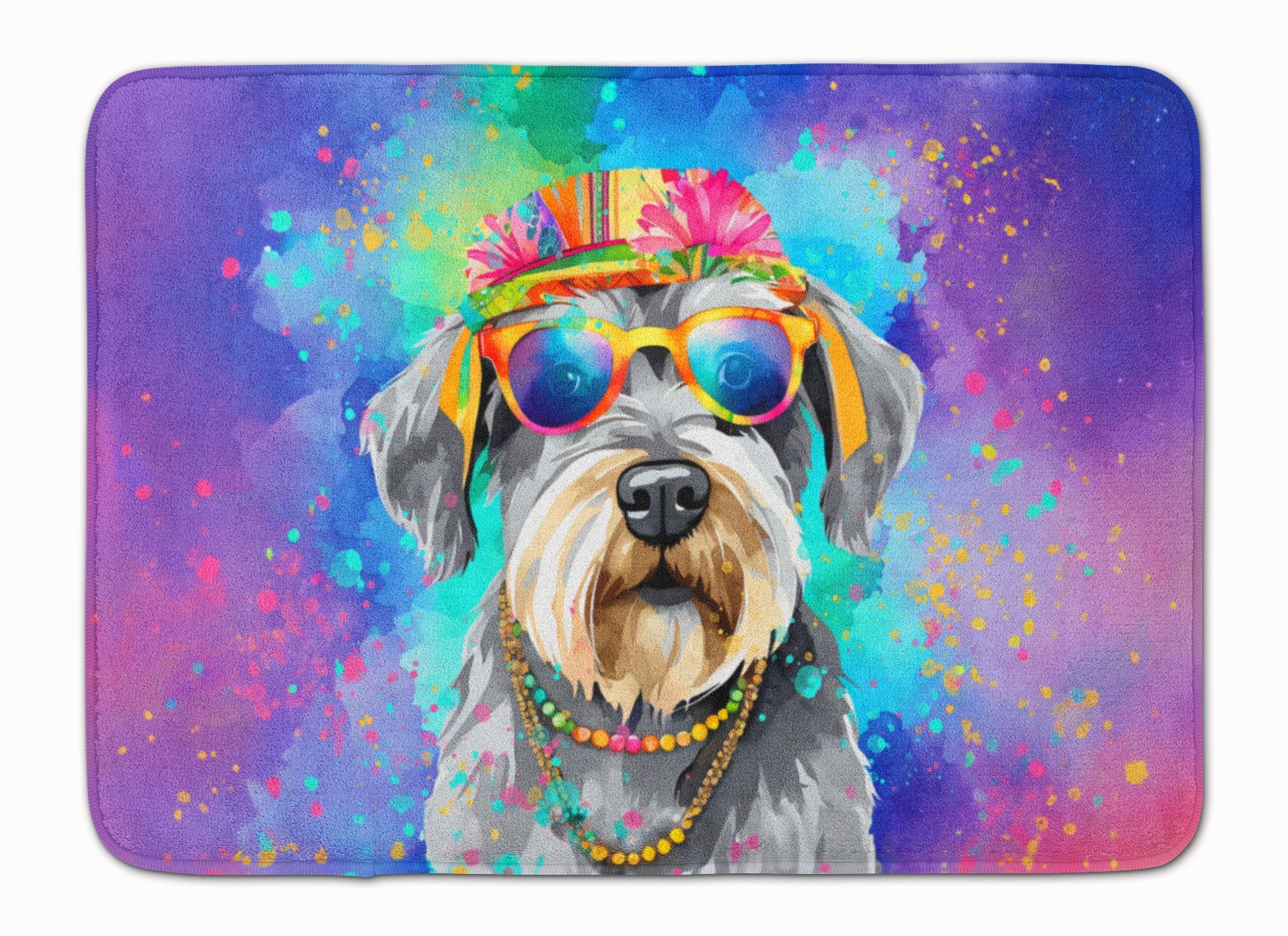 Schnauzer Hippie Dawg Memory Foam Kitchen Mat Machine Washable Anti-Fatigue Cushion Comfort Bath or Kitchen Rug