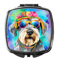 Schnauzer Hippie Dawg Compact Mirror Decorative Travel Makeup Mirror for Women Girls Gifts Pocket Makeup Mirror Folding Handheld