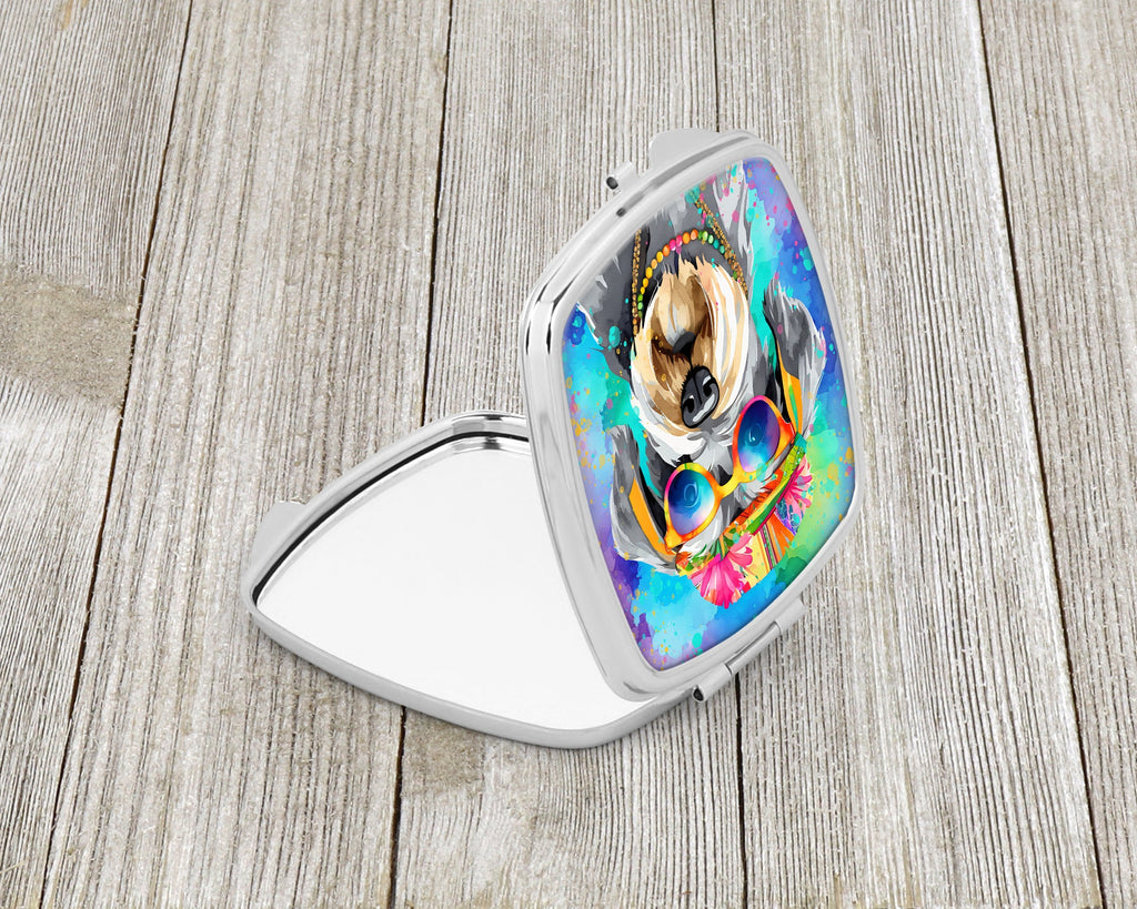 Schnauzer Hippie Dawg Compact Mirror Decorative Travel Makeup Mirror for Women Girls Gifts Pocket Makeup Mirror Folding Handheld