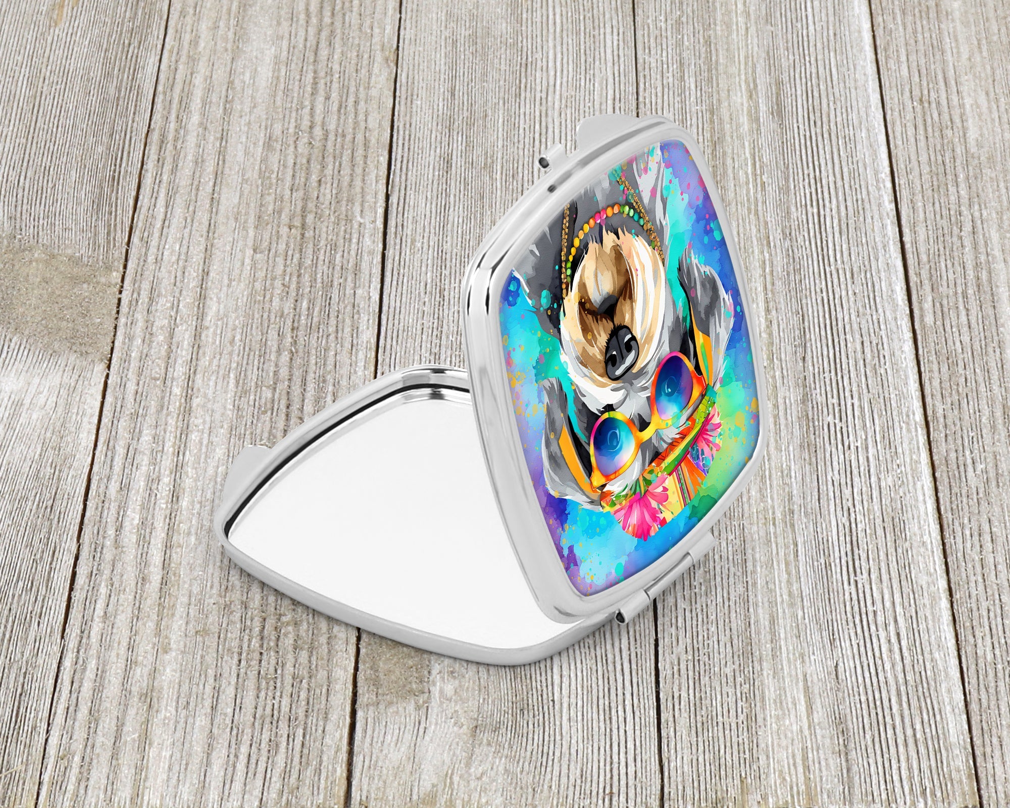 Schnauzer Hippie Dawg Compact Mirror Decorative Travel Makeup Mirror for Women Girls Gifts Pocket Makeup Mirror Folding Handheld