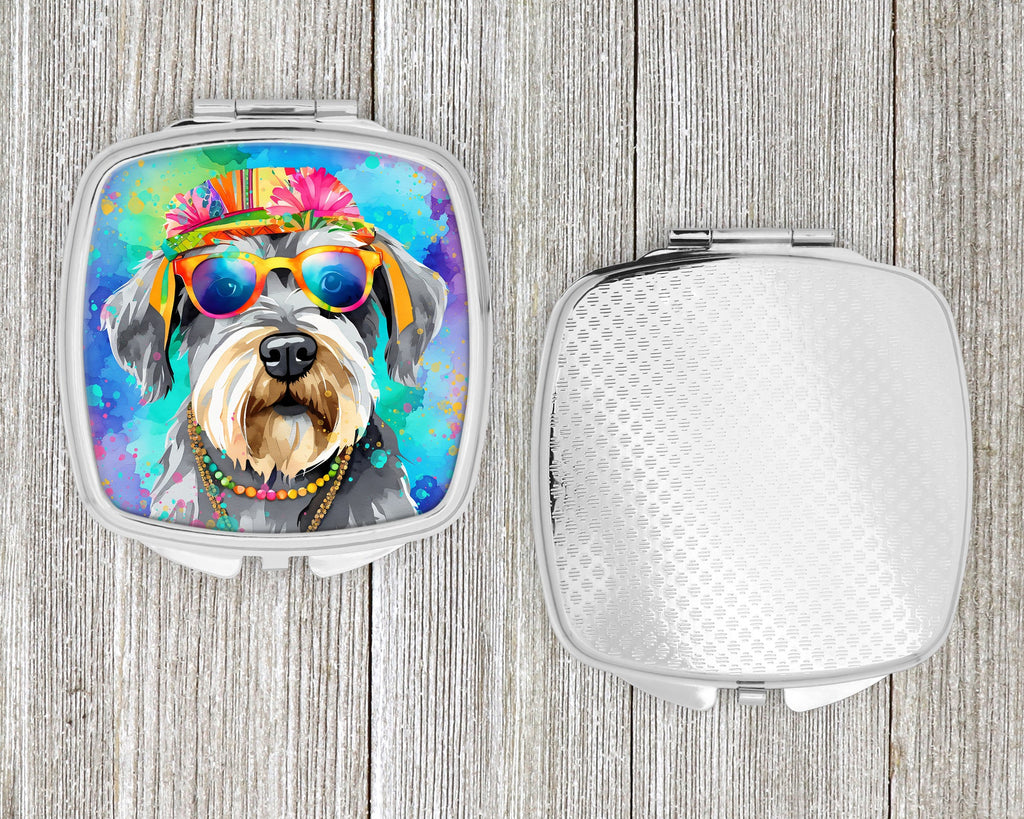 Schnauzer Hippie Dawg Compact Mirror Decorative Travel Makeup Mirror for Women Girls Gifts Pocket Makeup Mirror Folding Handheld