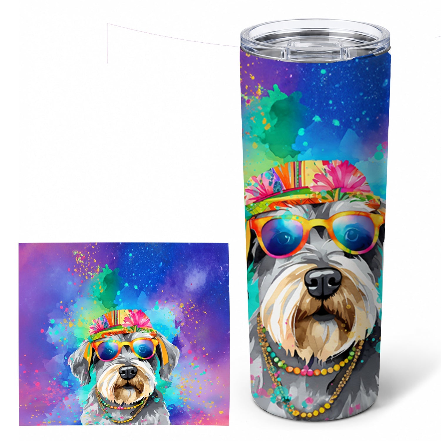 Schnauzer Hippie Dawg Stainless Steel Skinny Tumbler 20 oz Vacuum Double Walled Reusable Insulated Travel Cup