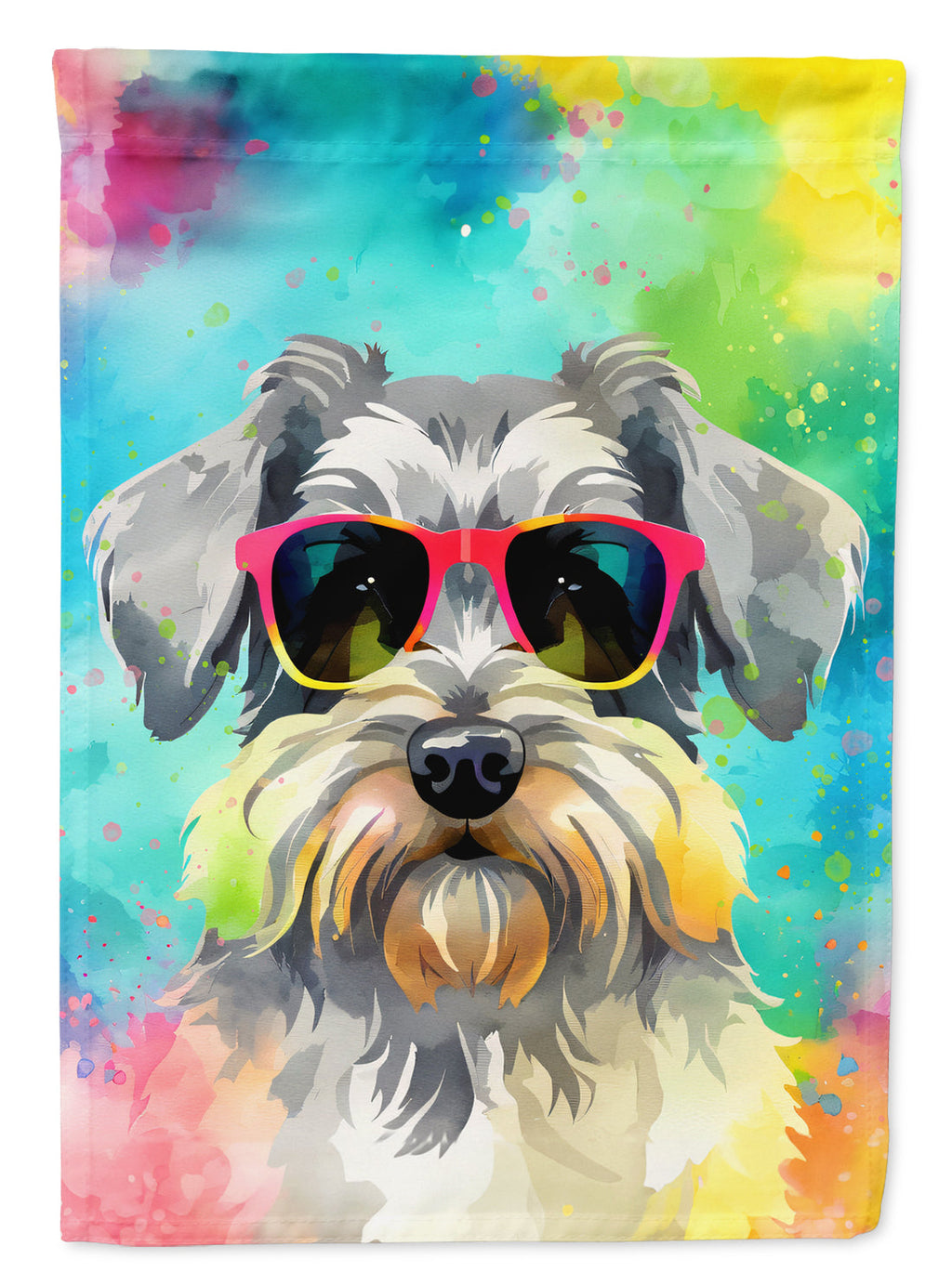 Schnauzer Hippie Dawg House Flag 28x40 Porch Sleeve Pole Decorative Outside Yard Banner Artwork Wall Hanging, Polyester