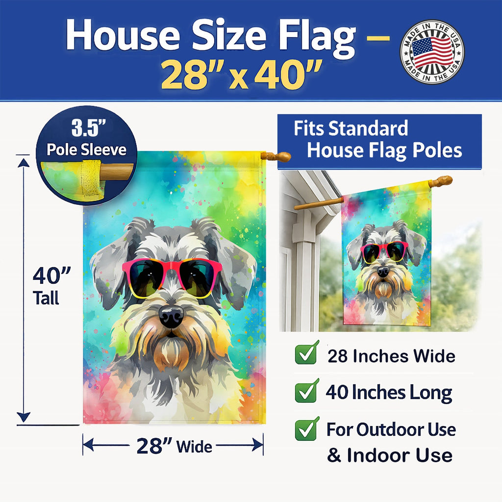 Schnauzer Hippie Dawg House Flag 28x40 Porch Sleeve Pole Decorative Outside Yard Banner Artwork Wall Hanging, Polyester