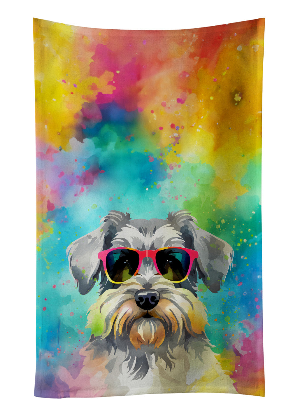 Schnauzer Hippie Dawg Kitchen Towel Velour Plush Front and Cotton Loop Back Machine Washable